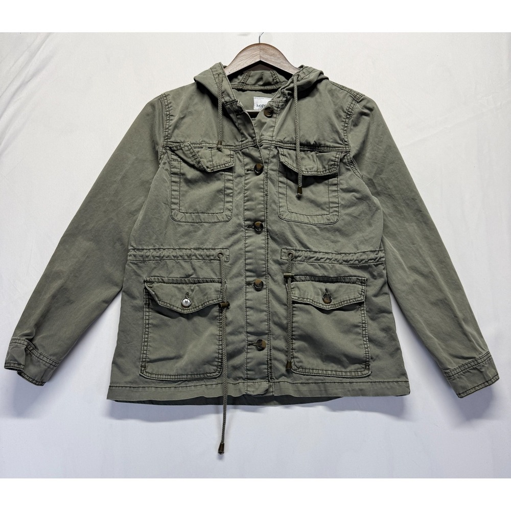 Kensie Jeans Military Jacket Womens XL Olive Green Utility Pockets Button‎ Front
